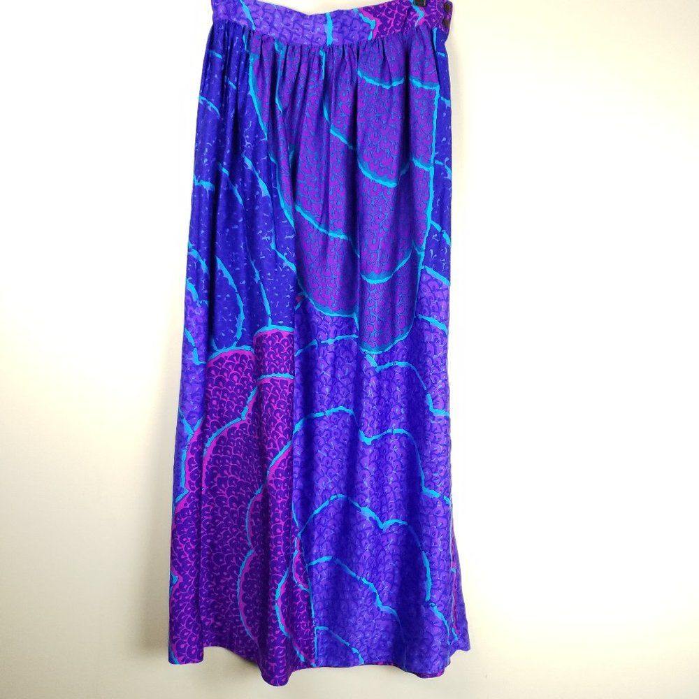 Vintage 80s Unique Wearable Art Colorful Maxi A-Line Skirt 30" Waist Pleated